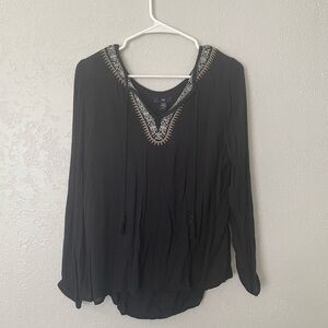 Gap long sleeve black peasant top